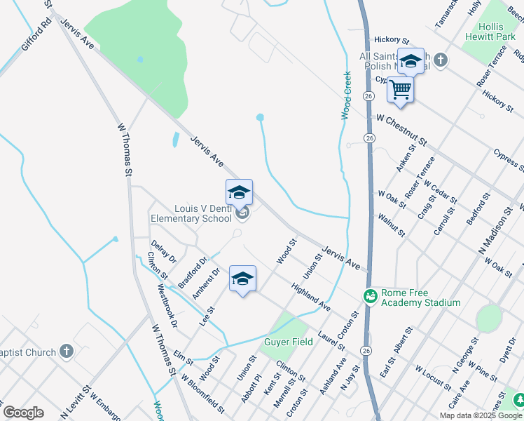 map of restaurants, bars, coffee shops, grocery stores, and more near 925 Jervis Avenue in Rome