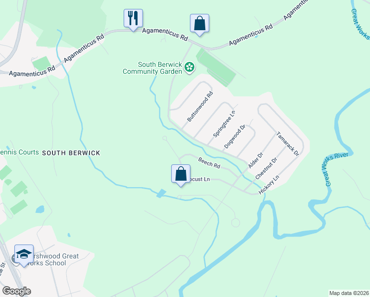 map of restaurants, bars, coffee shops, grocery stores, and more near 24 Beech Road in South Berwick