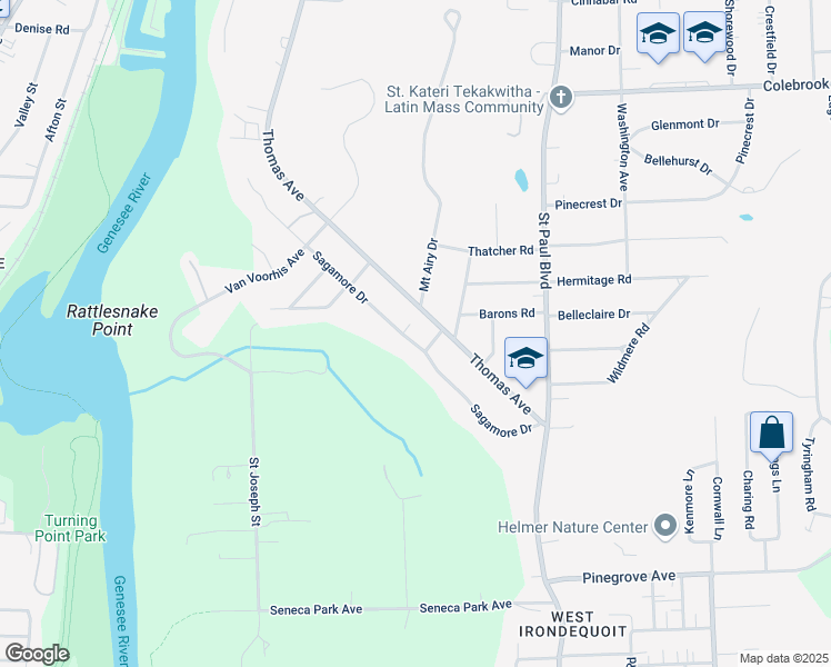 map of restaurants, bars, coffee shops, grocery stores, and more near 195 Thomas Avenue in Irondequoit