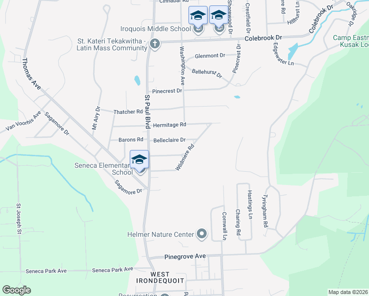 map of restaurants, bars, coffee shops, grocery stores, and more near 162 Wildmere Road in Rochester