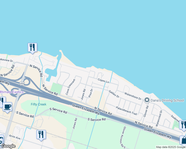 map of restaurants, bars, coffee shops, grocery stores, and more near 32 Sunrow Gate in Hamilton