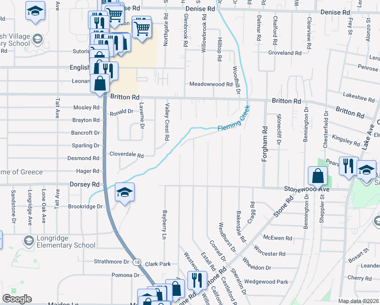 map of restaurants, bars, coffee shops, grocery stores, and more near 388 Estall Road in Rochester