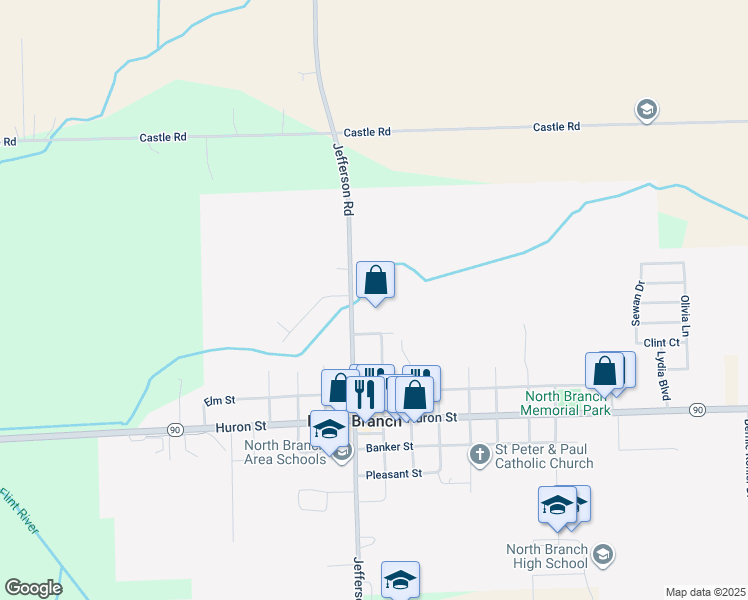 map of restaurants, bars, coffee shops, grocery stores, and more near 6876 Jefferson Road in North Branch