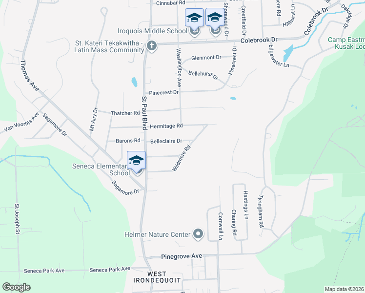 map of restaurants, bars, coffee shops, grocery stores, and more near 162 Wildmere Road in Rochester