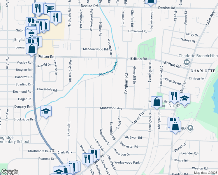 map of restaurants, bars, coffee shops, grocery stores, and more near 286 Bakerdale Road in Rochester