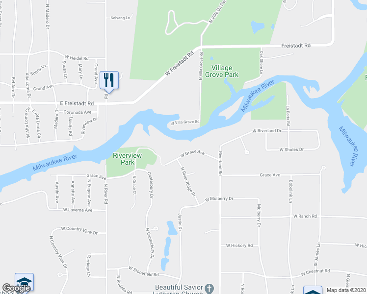 map of restaurants, bars, coffee shops, grocery stores, and more near 3722 West Grace Avenue in Mequon