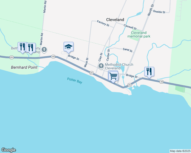 map of restaurants, bars, coffee shops, grocery stores, and more near 127 New York 49 in Cleveland