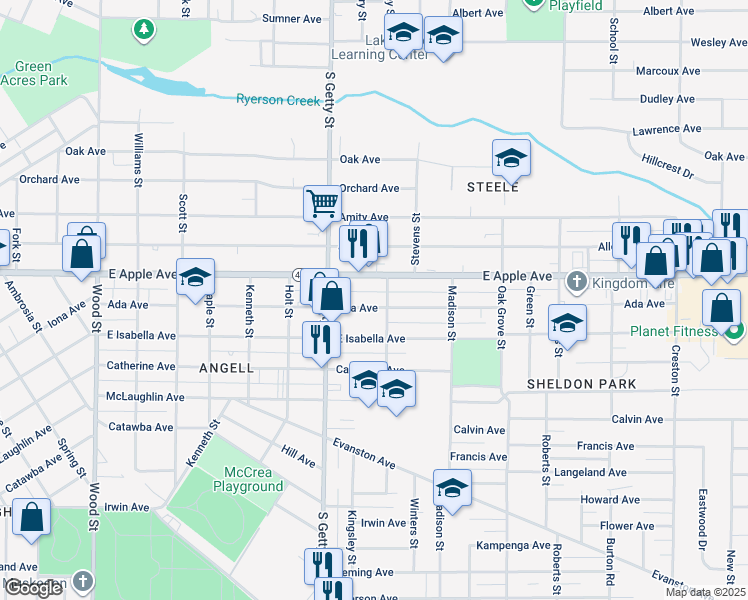 map of restaurants, bars, coffee shops, grocery stores, and more near 913 Ada Avenue in Muskegon