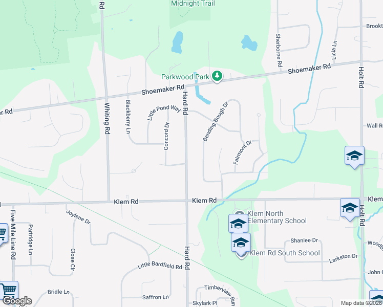 map of restaurants, bars, coffee shops, grocery stores, and more near 623 Hard Road in Webster