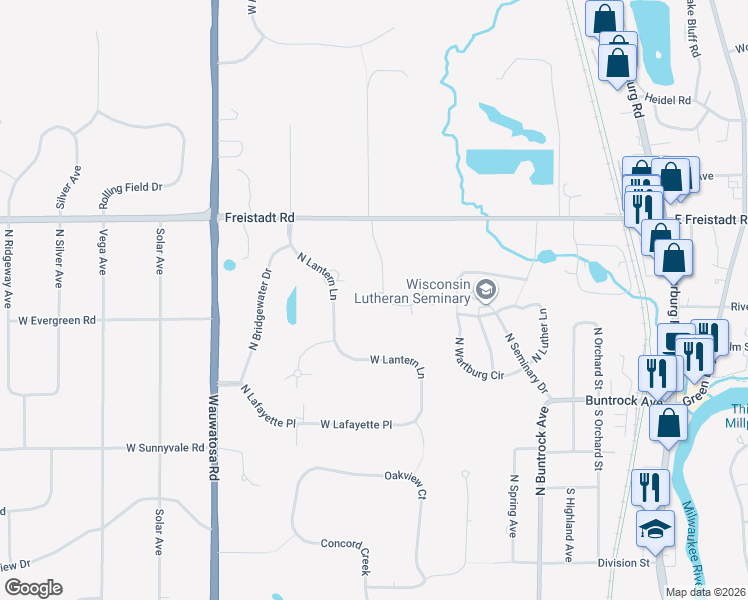 map of restaurants, bars, coffee shops, grocery stores, and more near 11851 North Springdale Court in Mequon