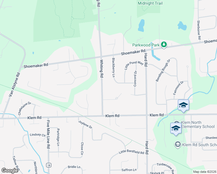 map of restaurants, bars, coffee shops, grocery stores, and more near 596 Whiting Road in Webster