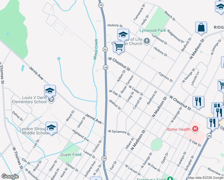 map of restaurants, bars, coffee shops, grocery stores, and more near 1509 Anken Street in Rome