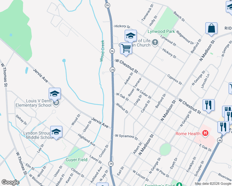 map of restaurants, bars, coffee shops, grocery stores, and more near 1509 Anken Street in Rome