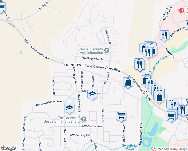 map of restaurants, bars, coffee shops, grocery stores, and more near 2275 Northwest Luth Street in Roseburg