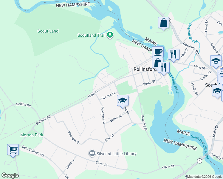 map of restaurants, bars, coffee shops, grocery stores, and more near 408 Mechanic Street in Rollinsford