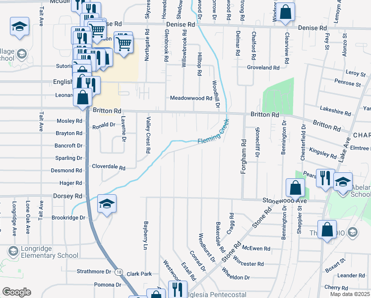 map of restaurants, bars, coffee shops, grocery stores, and more near 120 Valley Brook Circle in Monroe County