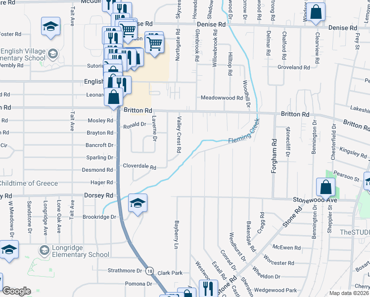 map of restaurants, bars, coffee shops, grocery stores, and more near 98 Valley Crest Road in Rochester