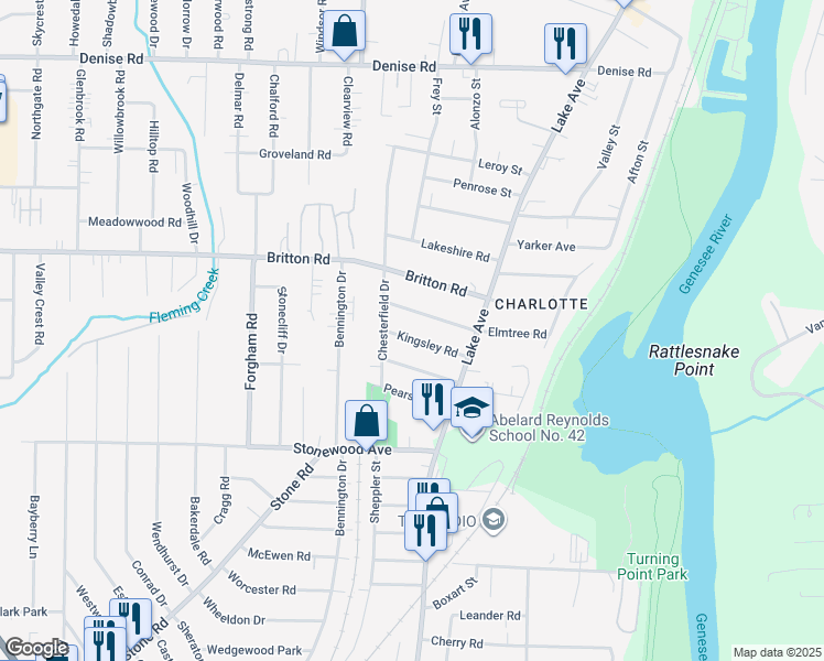 map of restaurants, bars, coffee shops, grocery stores, and more near 61 Elmtree Road in Rochester