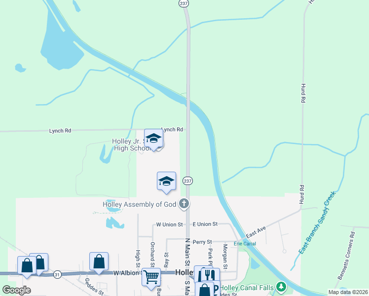 map of restaurants, bars, coffee shops, grocery stores, and more near 3756 North Main Street Road in Holley