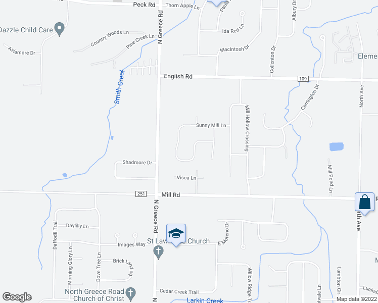map of restaurants, bars, coffee shops, grocery stores, and more near 177 Sunny Mill Lane in Rochester