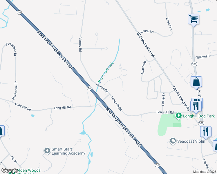 map of restaurants, bars, coffee shops, grocery stores, and more near 7 Varney Road in Dover