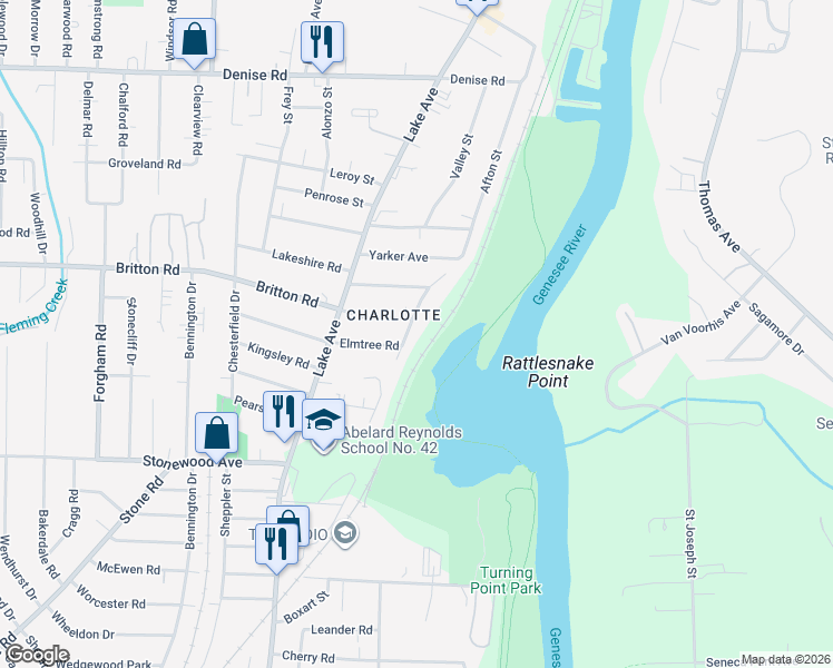 map of restaurants, bars, coffee shops, grocery stores, and more near 388 River Heights in Rochester