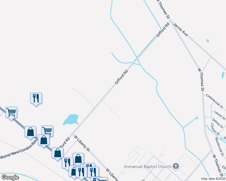 map of restaurants, bars, coffee shops, grocery stores, and more near 7686 Gifford Road in Rome