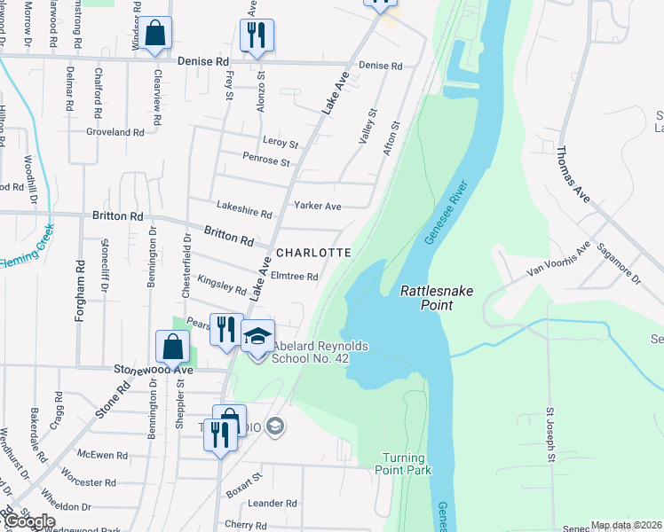 map of restaurants, bars, coffee shops, grocery stores, and more near 388 River Heights in Rochester