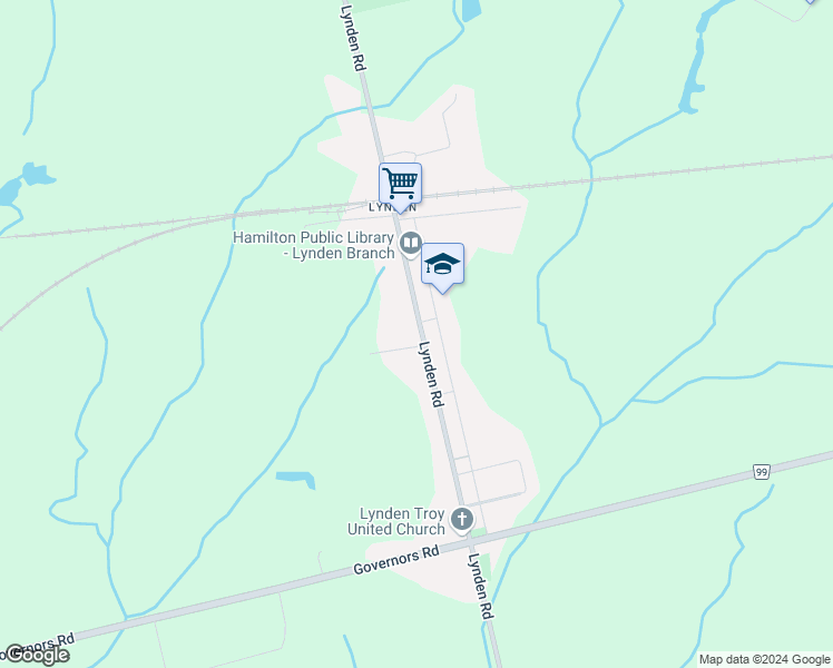 map of restaurants, bars, coffee shops, grocery stores, and more near 85 Lynden Road in Hamilton