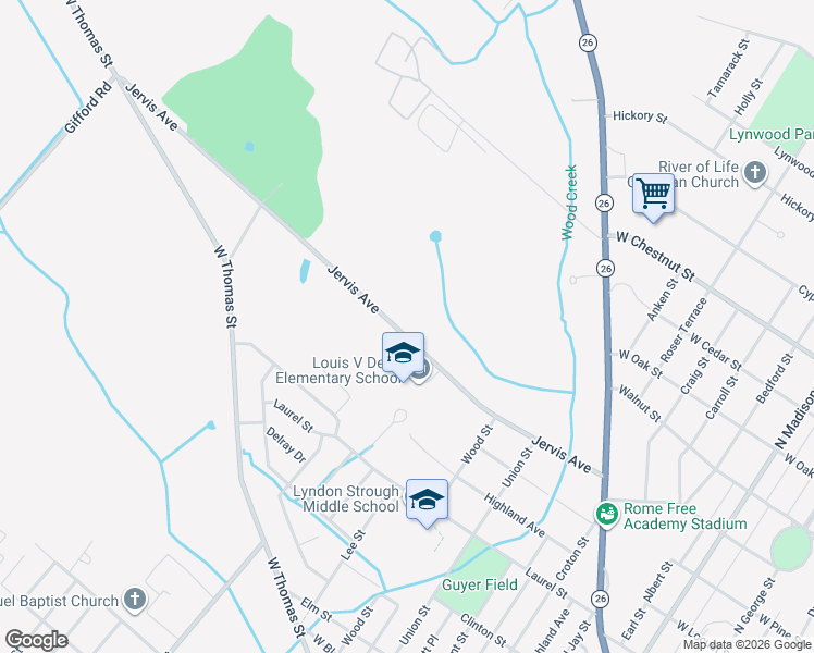 map of restaurants, bars, coffee shops, grocery stores, and more near 1102 Jervis Avenue in Rome