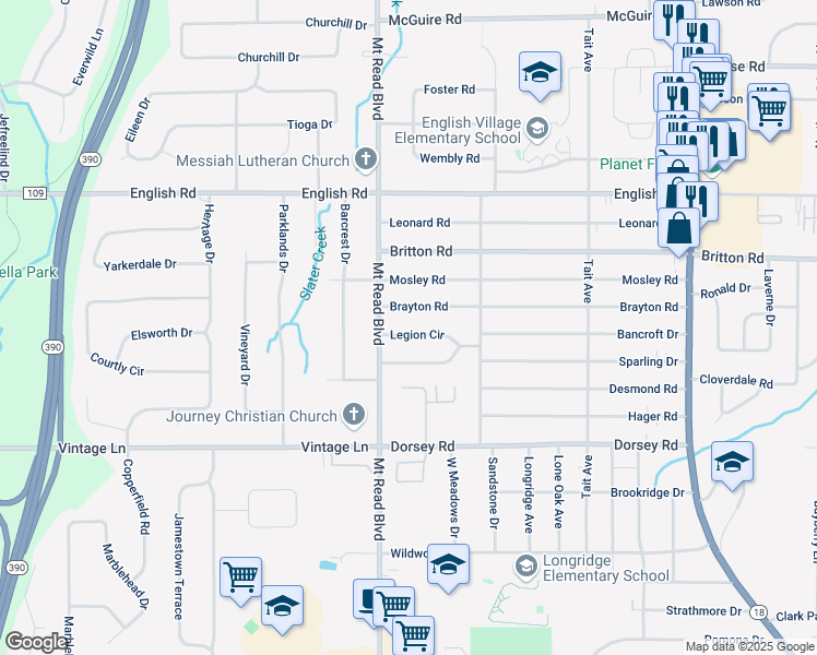 map of restaurants, bars, coffee shops, grocery stores, and more near 194 Legion Circle in Rochester