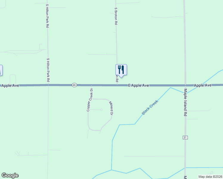 map of restaurants, bars, coffee shops, grocery stores, and more near 6755 East Apple Avenue in Muskegon