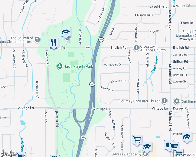 map of restaurants, bars, coffee shops, grocery stores, and more near 200 Courtly Circle in Rochester