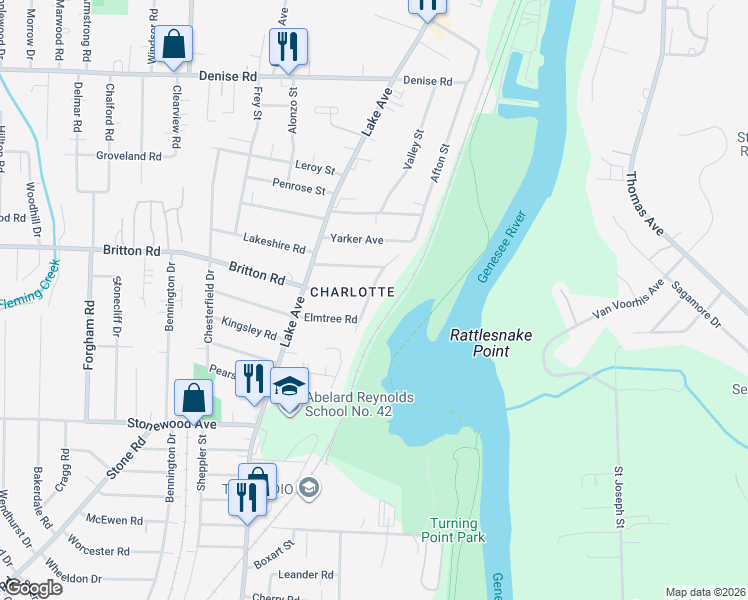 map of restaurants, bars, coffee shops, grocery stores, and more near 388 River Heights in Rochester