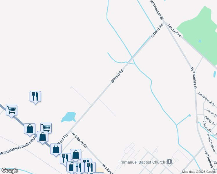 map of restaurants, bars, coffee shops, grocery stores, and more near 7686 Gifford Road in Rome