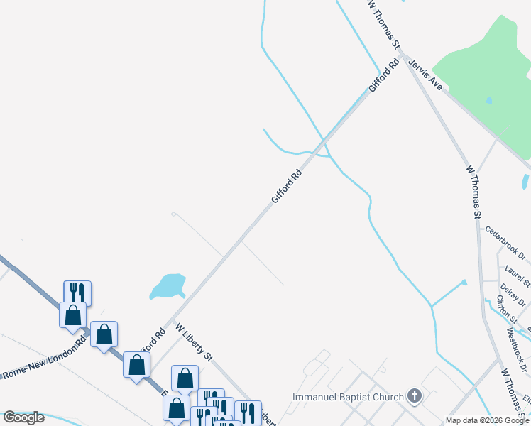 map of restaurants, bars, coffee shops, grocery stores, and more near 7686 Gifford Road in Rome
