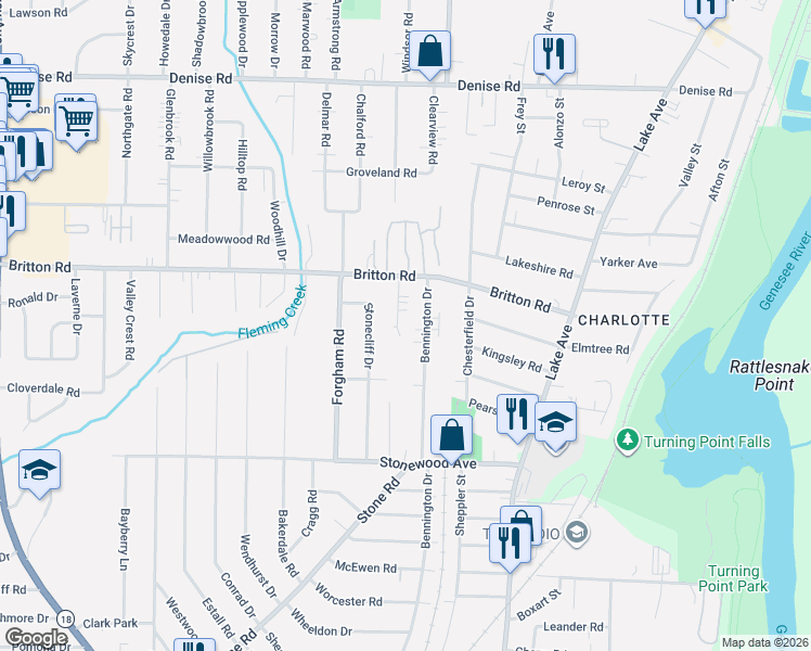 map of restaurants, bars, coffee shops, grocery stores, and more near 173 Rogene Street in Rochester