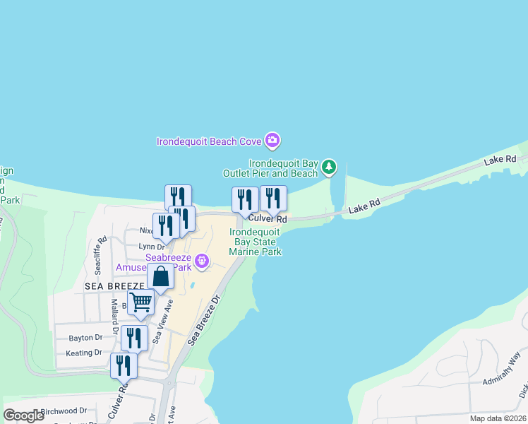 map of restaurants, bars, coffee shops, grocery stores, and more near 4900 Culver Road in Rochester