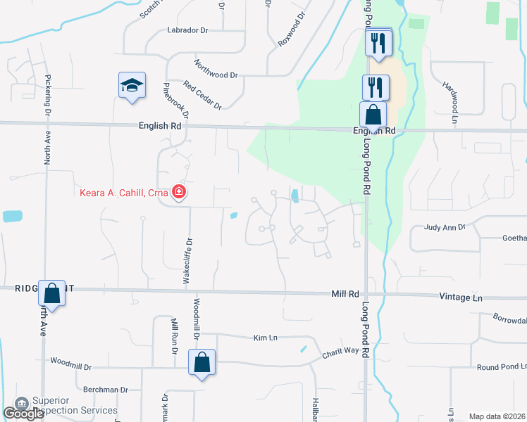 map of restaurants, bars, coffee shops, grocery stores, and more near 100 Mill Landing in Rochester