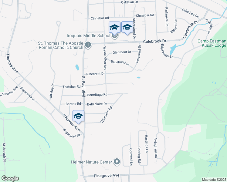 map of restaurants, bars, coffee shops, grocery stores, and more near 167 Hermitage Road in Rochester