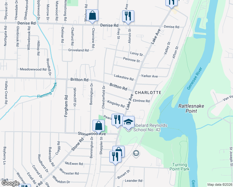 map of restaurants, bars, coffee shops, grocery stores, and more near 61 Elmtree Road in Rochester