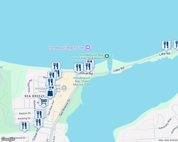 map of restaurants, bars, coffee shops, grocery stores, and more near 4900 Culver Road in Rochester