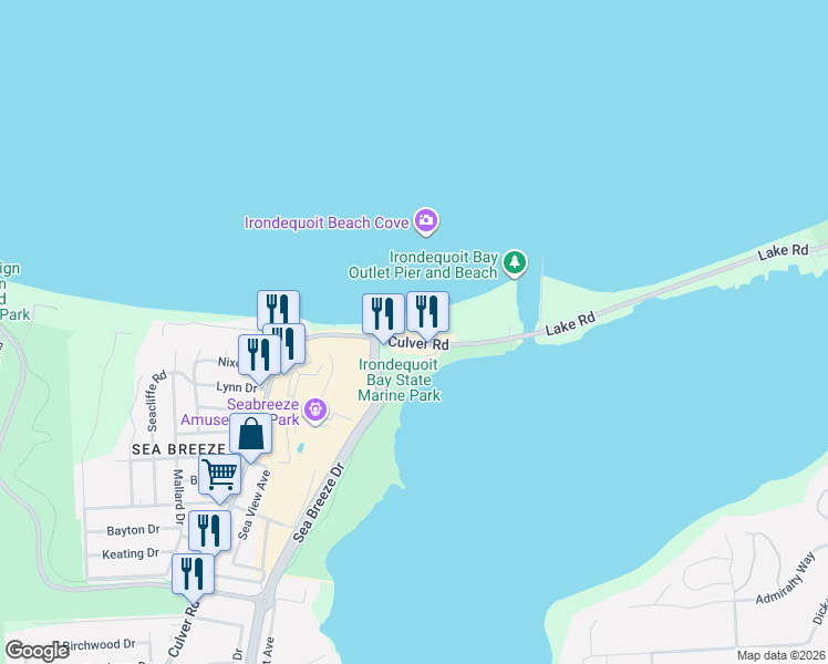 map of restaurants, bars, coffee shops, grocery stores, and more near 4900 Culver Road in Rochester