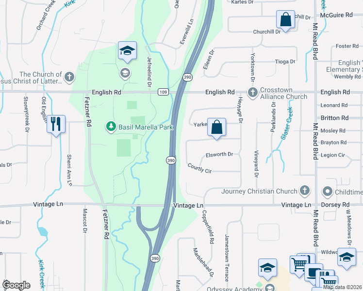 map of restaurants, bars, coffee shops, grocery stores, and more near 200 Courtly Circle in Rochester