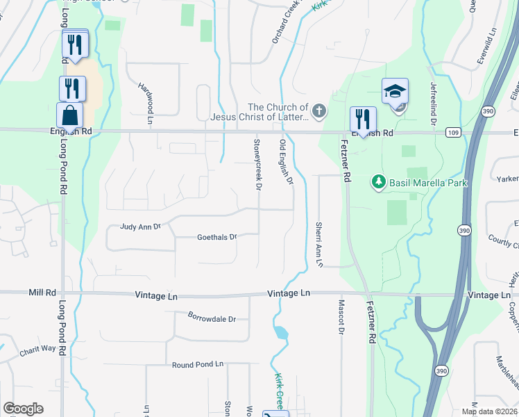 map of restaurants, bars, coffee shops, grocery stores, and more near 98 Colony Wood Drive in Rochester