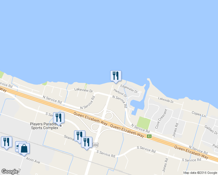 map of restaurants, bars, coffee shops, grocery stores, and more near 97 Lakeview Drive in Hamilton