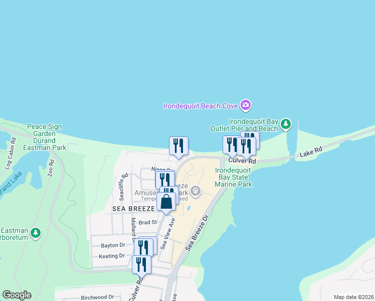 map of restaurants, bars, coffee shops, grocery stores, and more near 186 Lake Bluff Road in Rochester