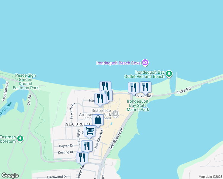 map of restaurants, bars, coffee shops, grocery stores, and more near 186 Lake Bluff Road in Rochester