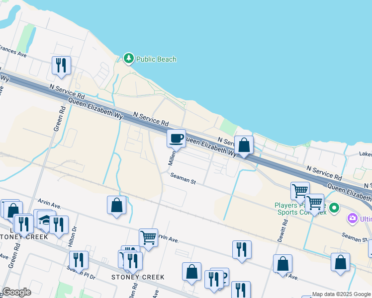 map of restaurants, bars, coffee shops, grocery stores, and more near 442 Millen Road in Hamilton