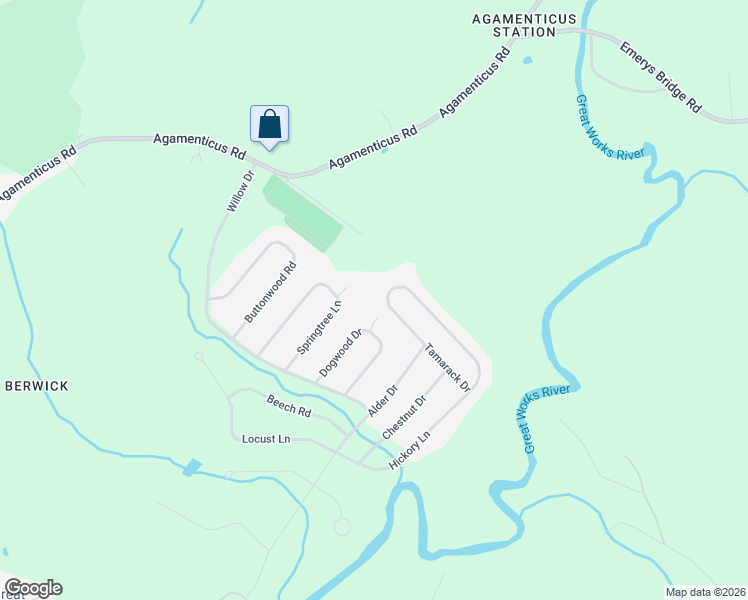 map of restaurants, bars, coffee shops, grocery stores, and more near 30 Tamarack Drive in South Berwick